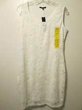 $98 Tiana B. Gorgeous Open Crochet Lace Overlay Stretch Dress White M L NWT