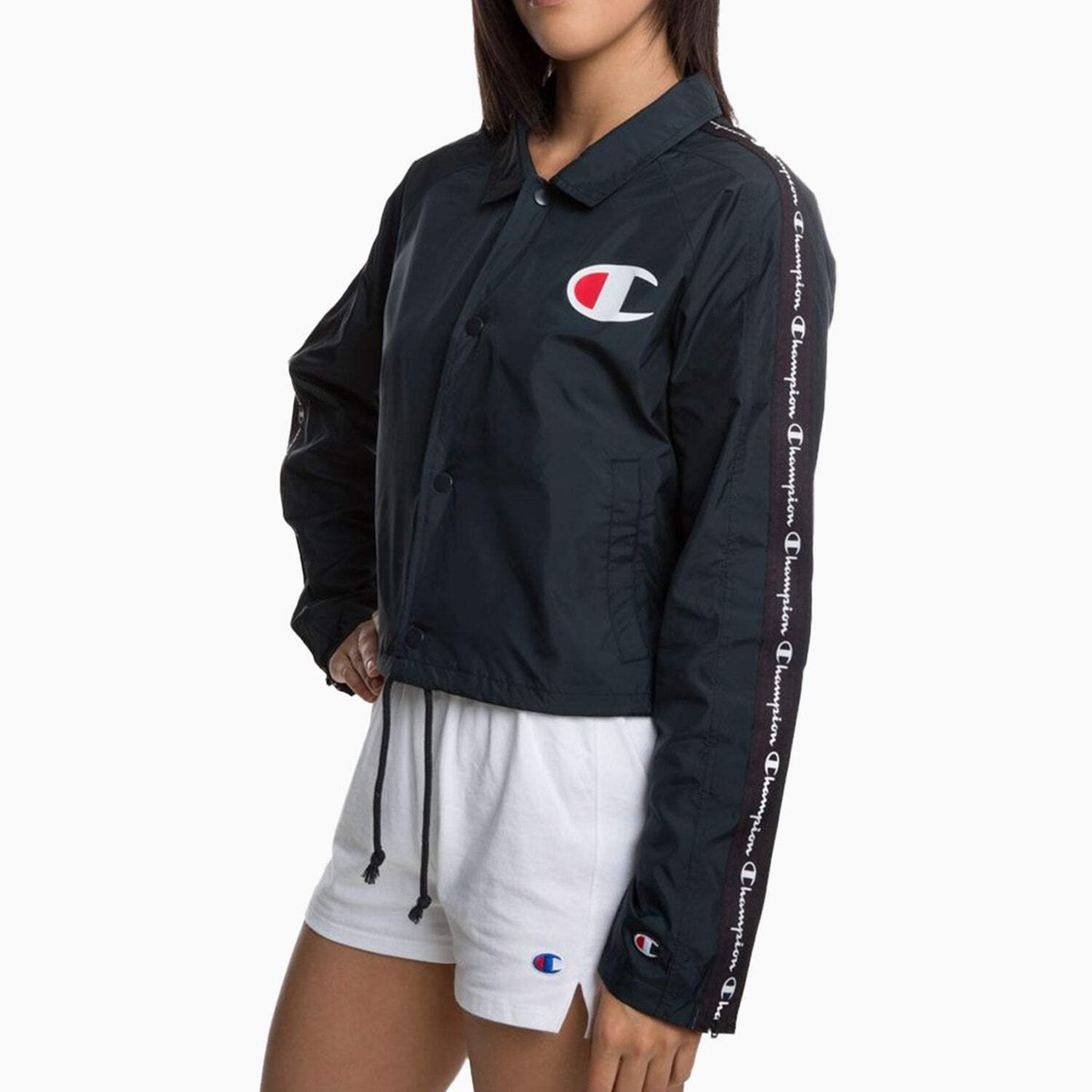 Womens Cropped Champion Cropped Coach Jacket Black Sporty Jacket