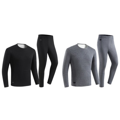 Winter Warm Fleece Lined Underwear Set Electric Heated Baselayer Long Johns Set
