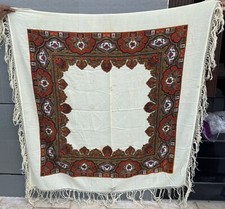 Antique French Kashmiri Style Paisley Print Piano Shawl 75 X 75 Inches