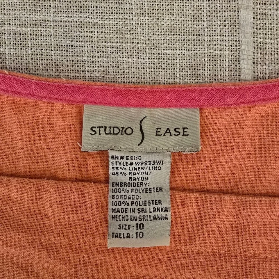 Maxi Vestido Studio Ease Talla 10 Mezcla de Lino Bordado Dos Tonos De Colección Foto 3 de 4