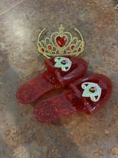 DISNEY ~ "ELENA AVALOR" ~ ADVENTURE SHOES ~ RED GLITTER JELLY SLIP ONS and Tiara