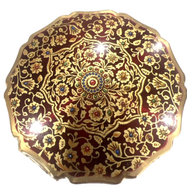 EXCL Stratton England Face Powder Compact Mirror Gold Renaissance Enamel New