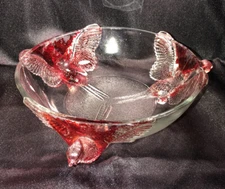1950s Jeanette Glass Co Goofus Glass Pheasants Red Birds Footed Bowl