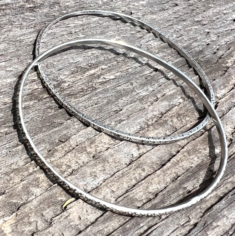 Patterned Sterling Silver Bangle Bracelet Set - M… - image 1