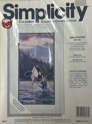 Vintage NOS Simplicity "MAGNIFICENT ORCA" counted cross stitch kit 05617 - Picture 1 of 2