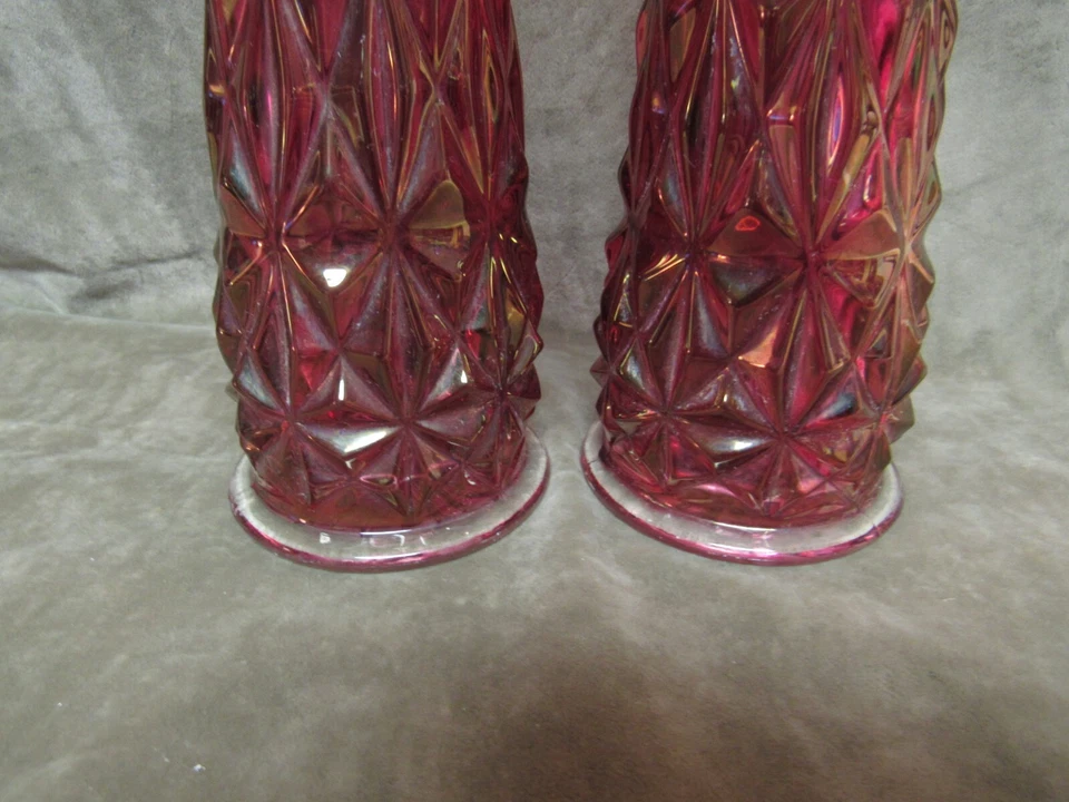 Super Rare Tiffin Glass Williamsburg Ruby Stain Swung Vase Pair Mid Century Mod - Image 3 of 4