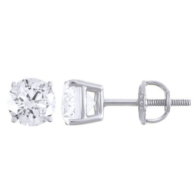 GIA Certified 1.02 Cttw Diamond Solitaire Earrings (E-F Color, I3 Clarity) 14K