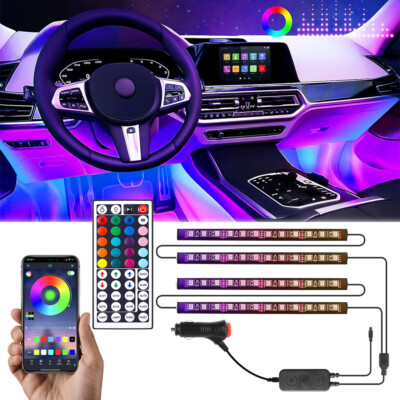 4 RGB 72 LED Interior Floor Light Strip Bluetooth APP For Audi A4 S4 A5 8E B6 B7