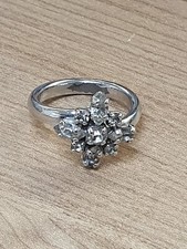 VINTAGE SIGNED CHRISTIAN DIOR SILVER TONE & RHINESTONE RING SIZE K 1/2 A/F