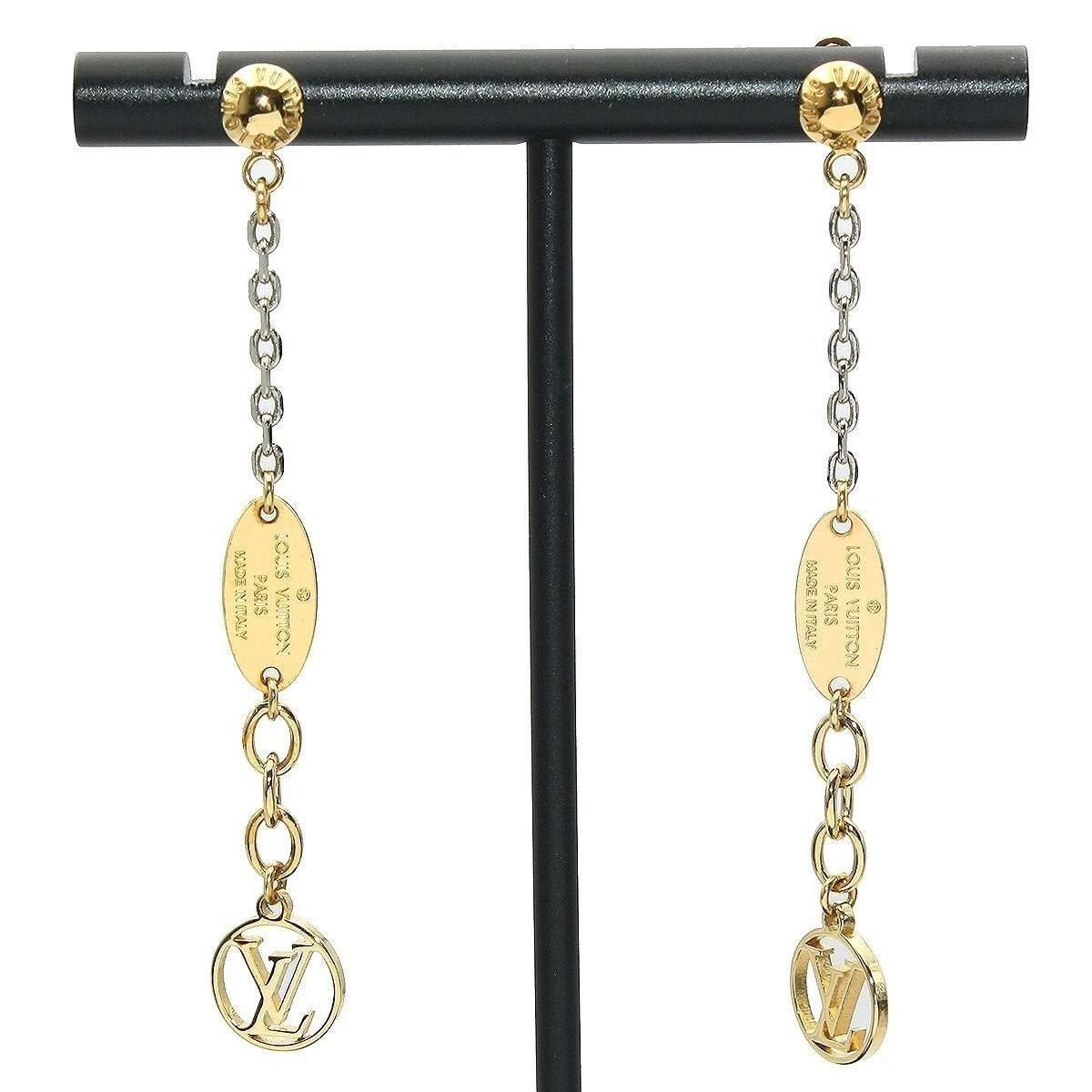 Louis Vuitton Gold-tone LV Logomania Pierced Earrings M68076 Women