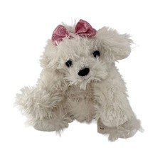Mary Meyer Sweet Rascals White Plush Puppy Dog Pink Bow 10" Soft Stuffed Poodle