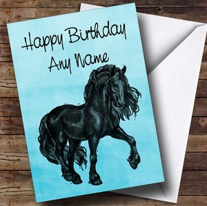 Aquarelle Bleu Cheval Frison Personnalise Carte Anniversaire Ebay