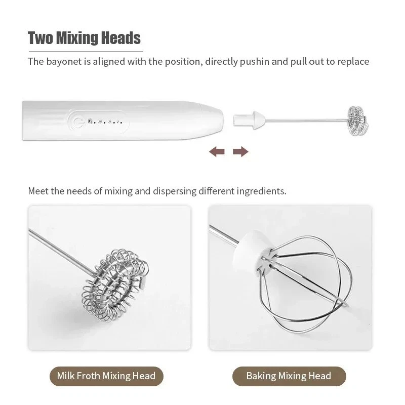 Milk Frother 2-in-1 USB Rechargeable Electric Egg Beater Kitchen Gagets