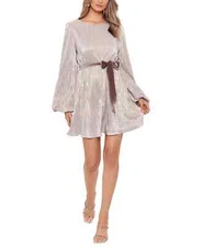 BETSY & ADAM A-Line Dress Size 8 Gold Metallic Long Sleeve NWT $229 FLAW!