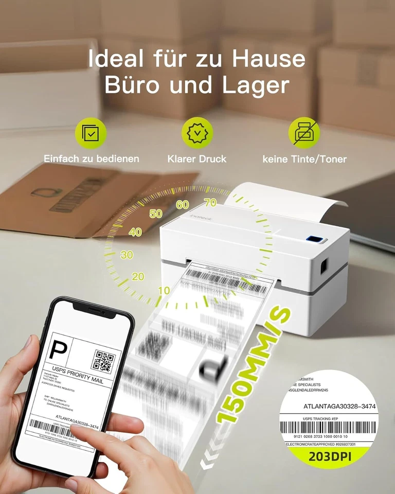 Inateck Bluetooth Thermo-Etikettendrucker Kabelloser 4x6 Versandetikettendrucker - Bild 4 von 4