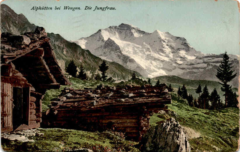 Alphütten bei Wengen, Die Jungfrau, Merthe Fou, U.S. Postcard