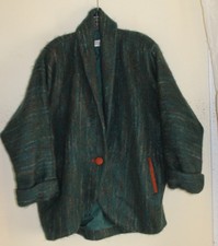 Jessica Grey M L Lagenlook Vtg 80s 90s Artmohair Teal Cocoon Boxy Jacket Coat