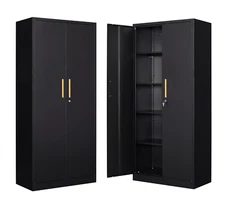 71" Metal Storage Cabinet with long handle and adjustable shelves,Lock for Home