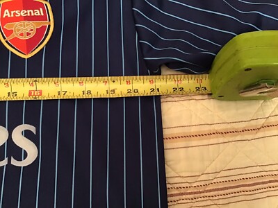 Fly Emirates Arsenal Soccer Jersey~Blue Pinstripe~Pit to Pit 21”~L