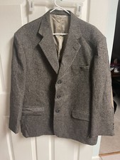 Stafford 100 Wool Blazer Sport Coat Suit Jacket 46L Elbow Patch Gray Brown 90s