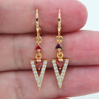 18K Yellow Gold Filled Women Fashion Black Mystic Topaz V Drop Earrings
