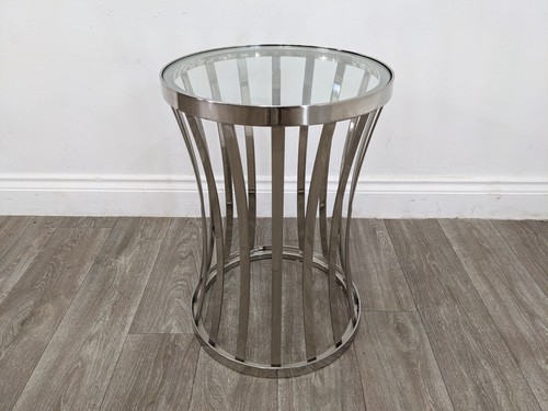 COFFEE TABLE Circular Glass Top Mirrored Chrome Side Lamp Table FREE DELIVERY - Picture 13 of 18