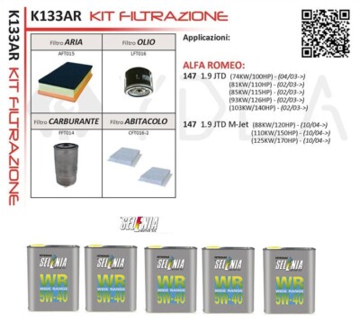 Alfa Romeo 147 GT 1.9 JTD JTDM Service Kit Selenia WR 5W40