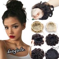 Thick 100 Remy Human Hair Curly Messy Bun Ponytail Bun Hair Piece Scrunchie US