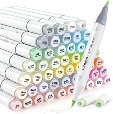 Ohuhu 48 Colors Alcohol Pastel Markers Brush & Fine+1 Marker Blender-Blossoming