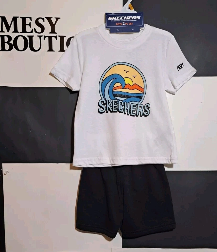 Conjunto de camiseta corta Skechers para niños pequeños desgastados con gráficos hinchados blanco/negro talla 3T Foto 3 de 4