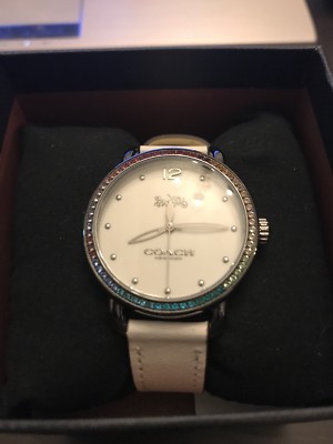 Coach White Leather Strap Watch with Multicolor Logo Dial Coach Pastel Signature C silver watch with silver leather  main image 2