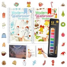 2-Pack Beginner Watercolor Workbooks: 24 Coloring Pages  12 Watercolor Paint...