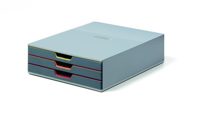 Varicolor 3 Drawer Unit - Gray Desktop Drawer Set with 3 Color Coded Draws - ...