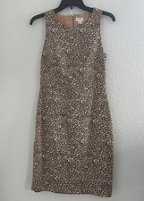 J Crew Dress Womens 2 Brown Basketweave Sleeveless Sheath Lined Animal Print NWT
