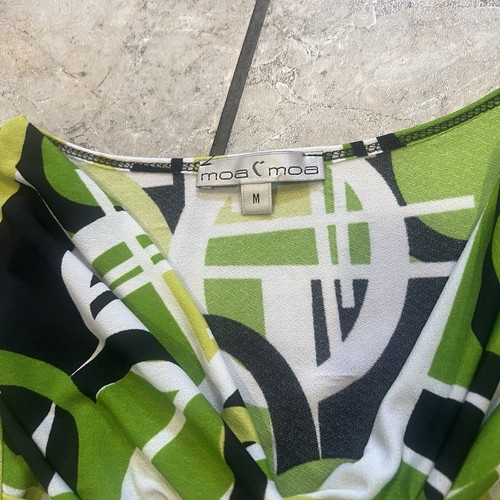 VTG Y2K Moamoa Green/Black Funky Patterned Cowl Neck Top Sz M 90s 2000s Preppy - Picture 4 of 4