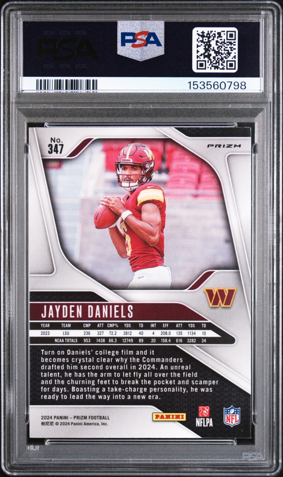JAYDEN DANIELS 2024 PRIZM SILVER ROOKIE RC #347 PSA 10 GEM MINT! DC #153560798 view 2