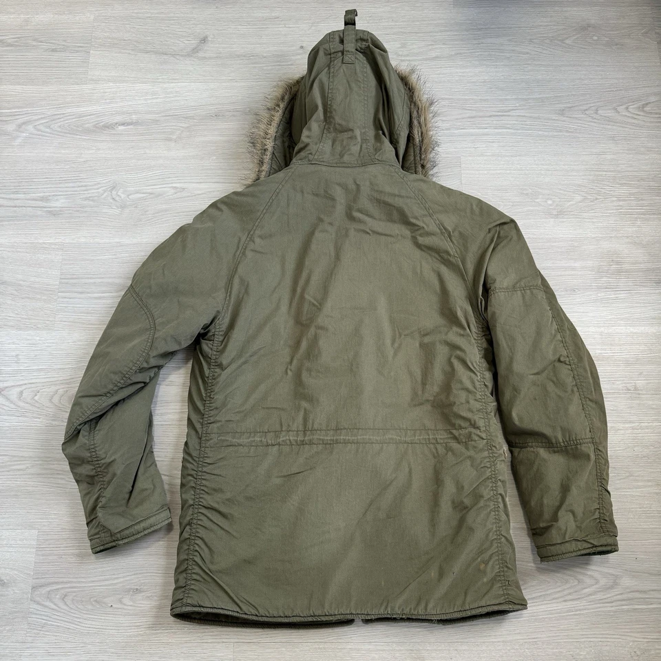 Vtg Abercrombie Fitch Parka Green Army Military Sherpa Jacket Lined Fur Hood - Image 2 of 4