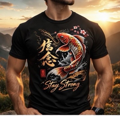 Japanese Koi Fish Stay Strong T-Shirt   Samurai Style Graphic Tee