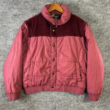 Vintage Puffer Jacket Women’s Large Corduroy Top Burgundy SEARS