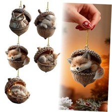5Pcs Forest Animal Acorn Ornaments,Cozy Forest Woodland Christmas Ornaments