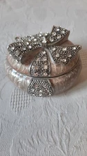 Bombay Pearlized Oval Present Trinket Box Rhinestone Ribbon
