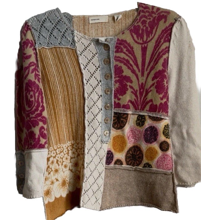 Sleeping On Snow Multicolor Patchwork Knitted Car… - image 1