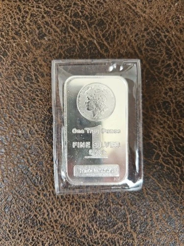(1)-ONE TROY OUNCE 999+ FINE SILVER BAR MORGAN STYLE DESIGN FRONT MADE IN USA HM