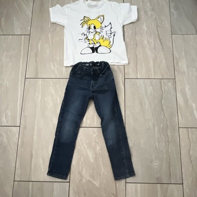 CH PLACE Boys Tails Graphic T-Shirt & Dark Blue Jeans Set Sonic the Hedgehog