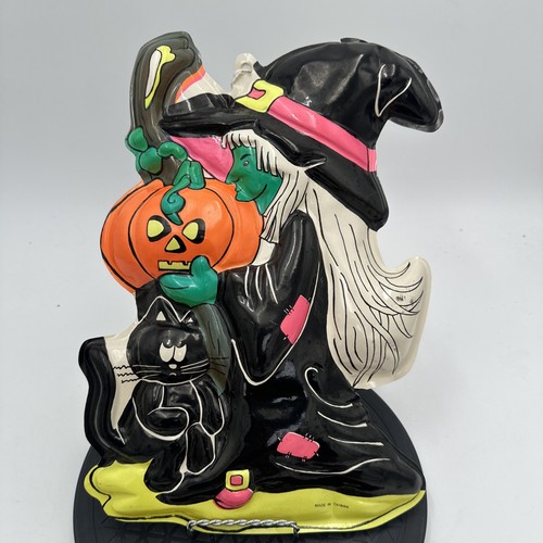 Vintage Plastic 3D Witch Cat Vacuform Halloween Wall Hanging Decoration