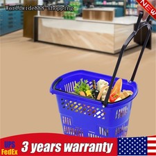 6pc Blue Shopping Carts with Wheels  Handle Plastic Rolling Shopping Basket