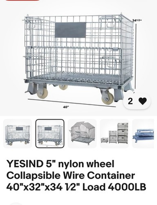#ad #ad YESIND Collapsible Wire Container 5quot; Nylon Wheels 40x32x34 1 2 in 4000 lb $175.00