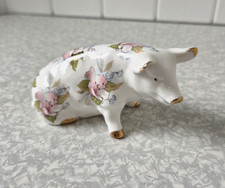 Vintage decrative Floral print Pocelain Pig By Fenton China Company