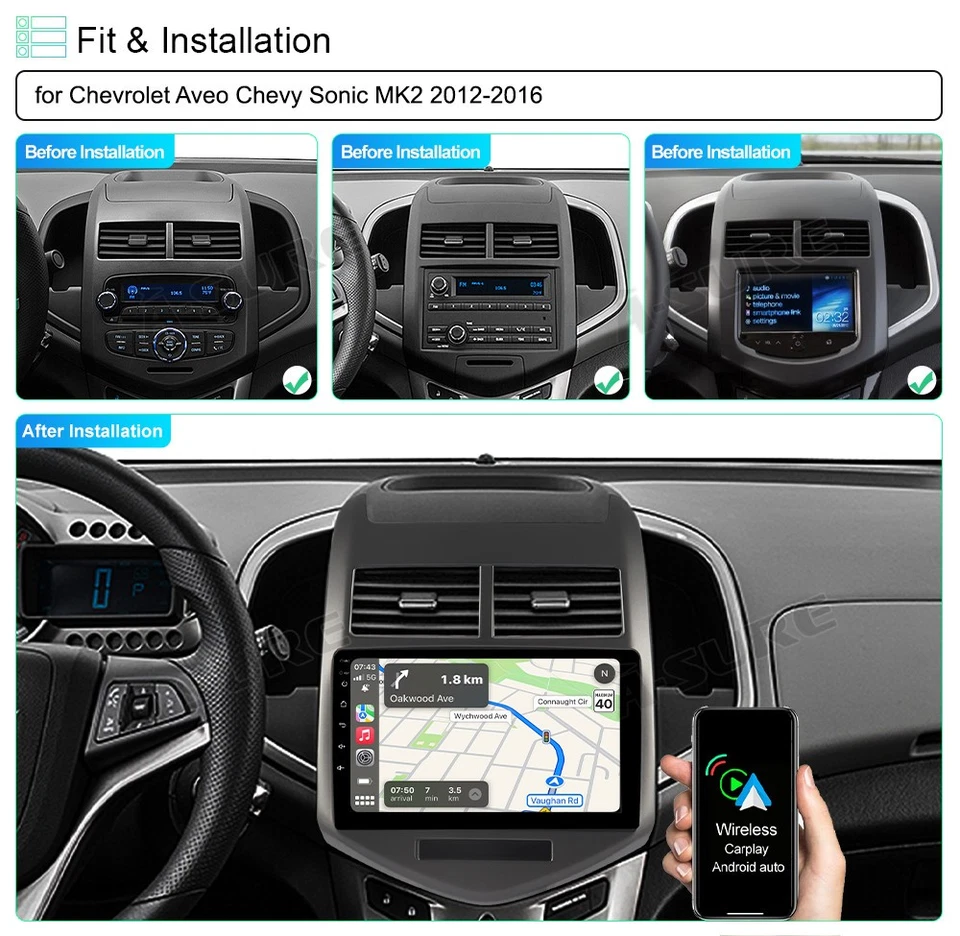 Radio estéreo para auto Chevrolet Aveo Chevy Sonic 2012-2016 Android 12 32G CarPlay Foto 2 de 4